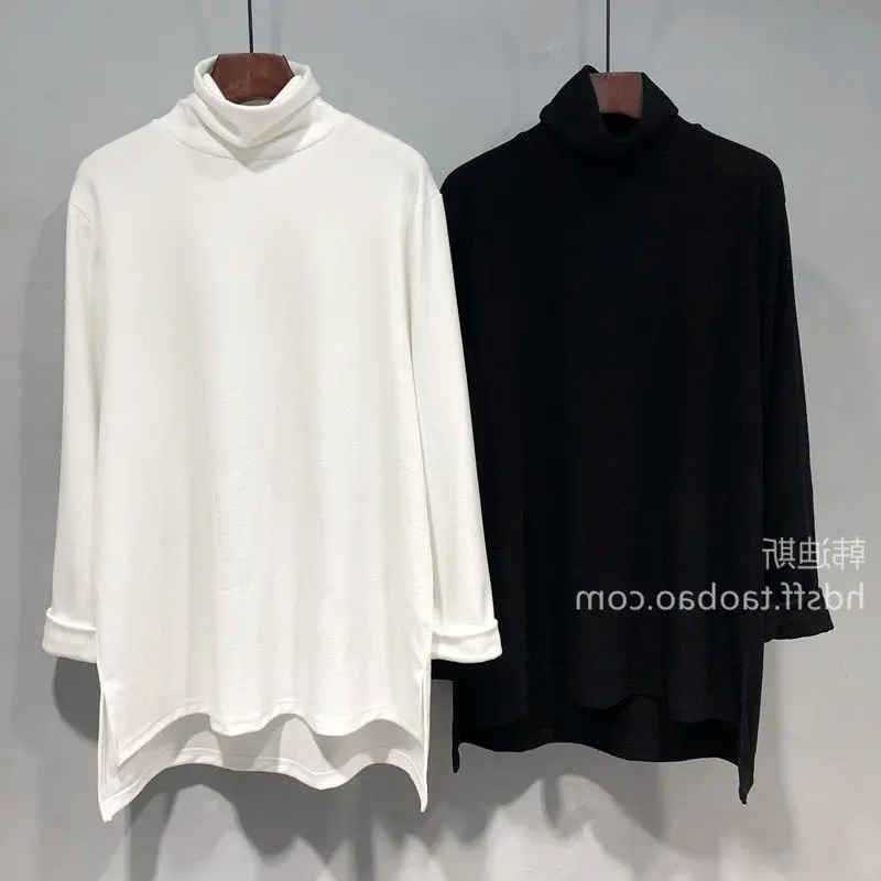 Casual All-match Slit Hem T Shirts Spring Autumn New Long Sleeve Solid Simplicity Korean Tops Fashion Harajuku Women Clothes