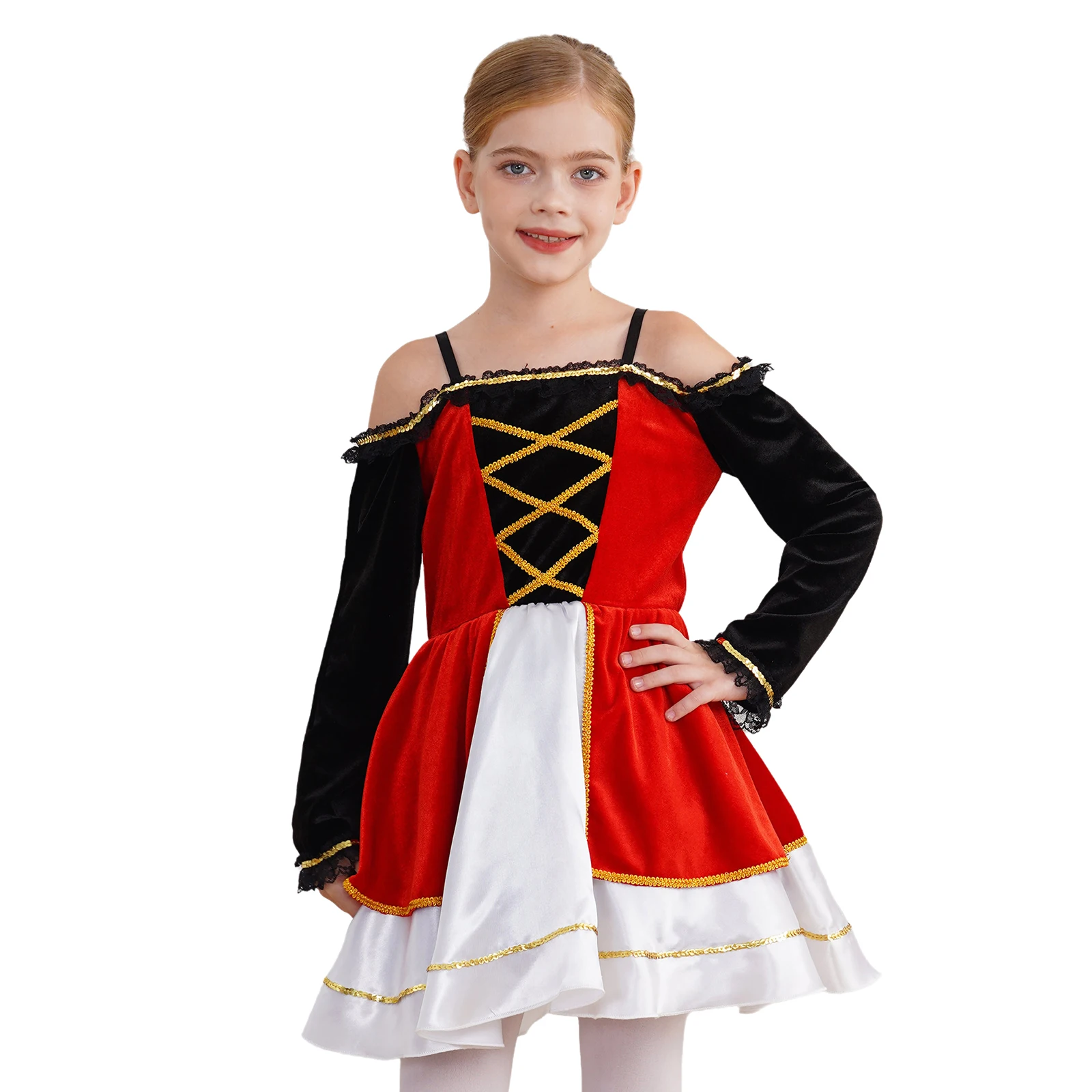 Kids Girls Halloween Vampire Medieval Pirate Cosplay Dress Off Shoulder Long Sleeve Tutu Dress Fancy Carnival Party Costume