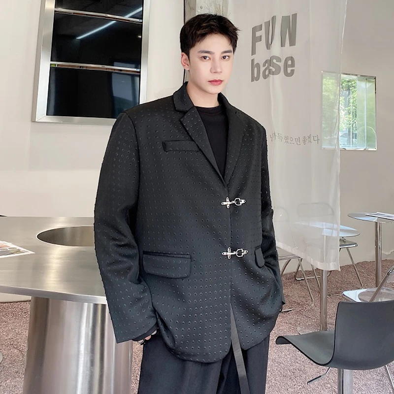 LUZHEN Design New Polka Dots Embossed 2026 Metal Spring Buckle Placket Blazer Coat Men Stylish Elegant Casual Male Jacket JY8415