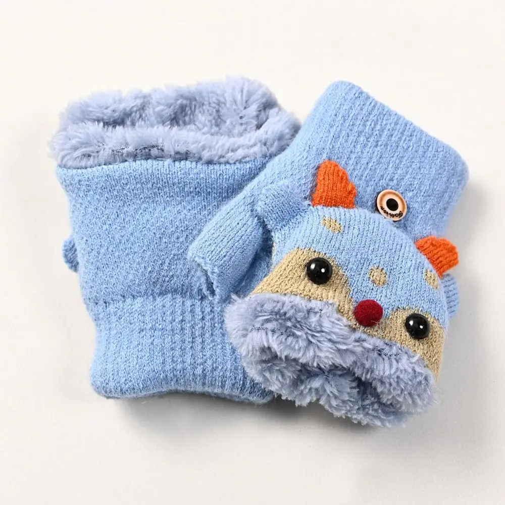 

Детские откидные перчатки с героями мультфильмов, зимние варежки, теплые плюшевые перчатки с оленями, утепленные вязаные перчатки в корейском стиле с половиной пальца