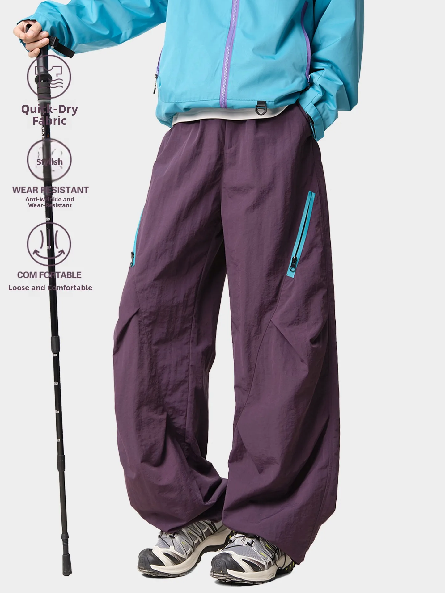 

Outdoor Workwear Trousers Men's Summer Lightweight Loose Fit Hiking Sporty Pants Quick Dry Nylon Fabric Casual High Waist