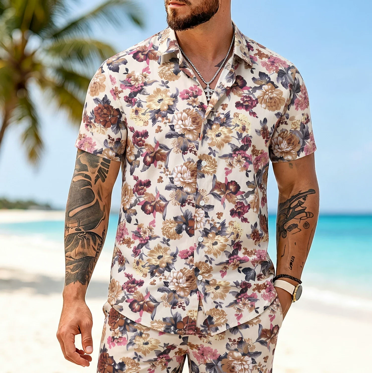 

Men' Outfit Shirts Floral Printed Short Sleeve Camisas Streetwear 2026 Summer Cotton Beach Hawaiian Shirt Man Vacation Clothes