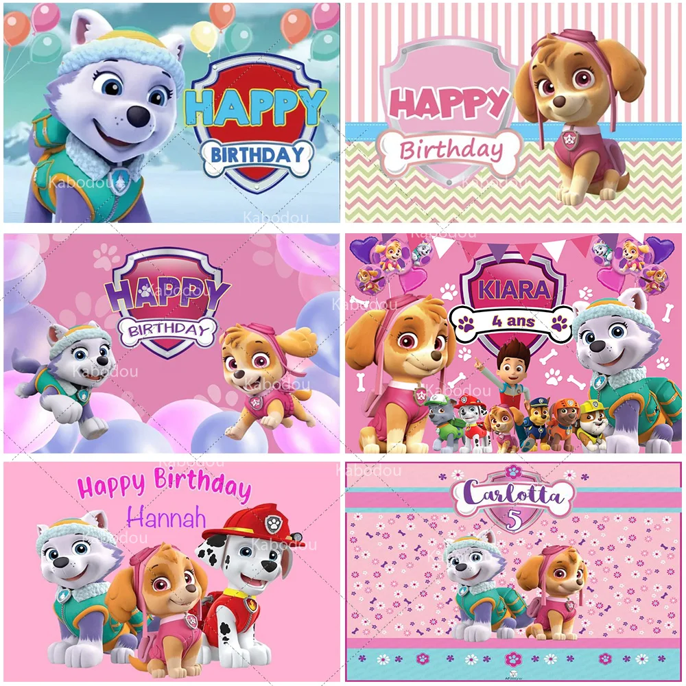 Niestandardowe tło Paw Patrol Dziewczyny 1. 2. 3. Urodziny Fotografia Tło Skye Dekoracja Event Banner Photo Studio
