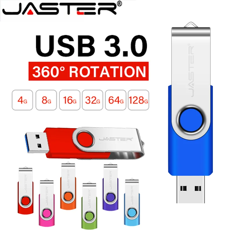 

JASTER USB 3.0 Flash Drive 128GB Rotatable Memory Stick 32GB Free Chain Green Metal Portable Pen Drive 64G USB3.0 Stick Pendrive