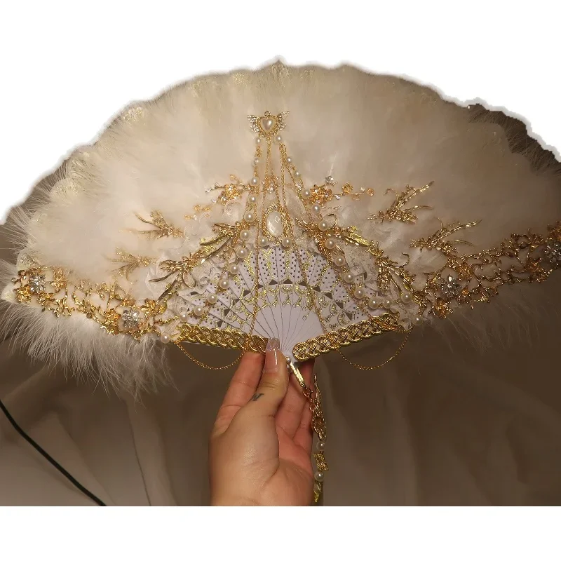 

Feather fan Lolita dance cheongsam catwalk folding fan retro nostalgic photography shooting