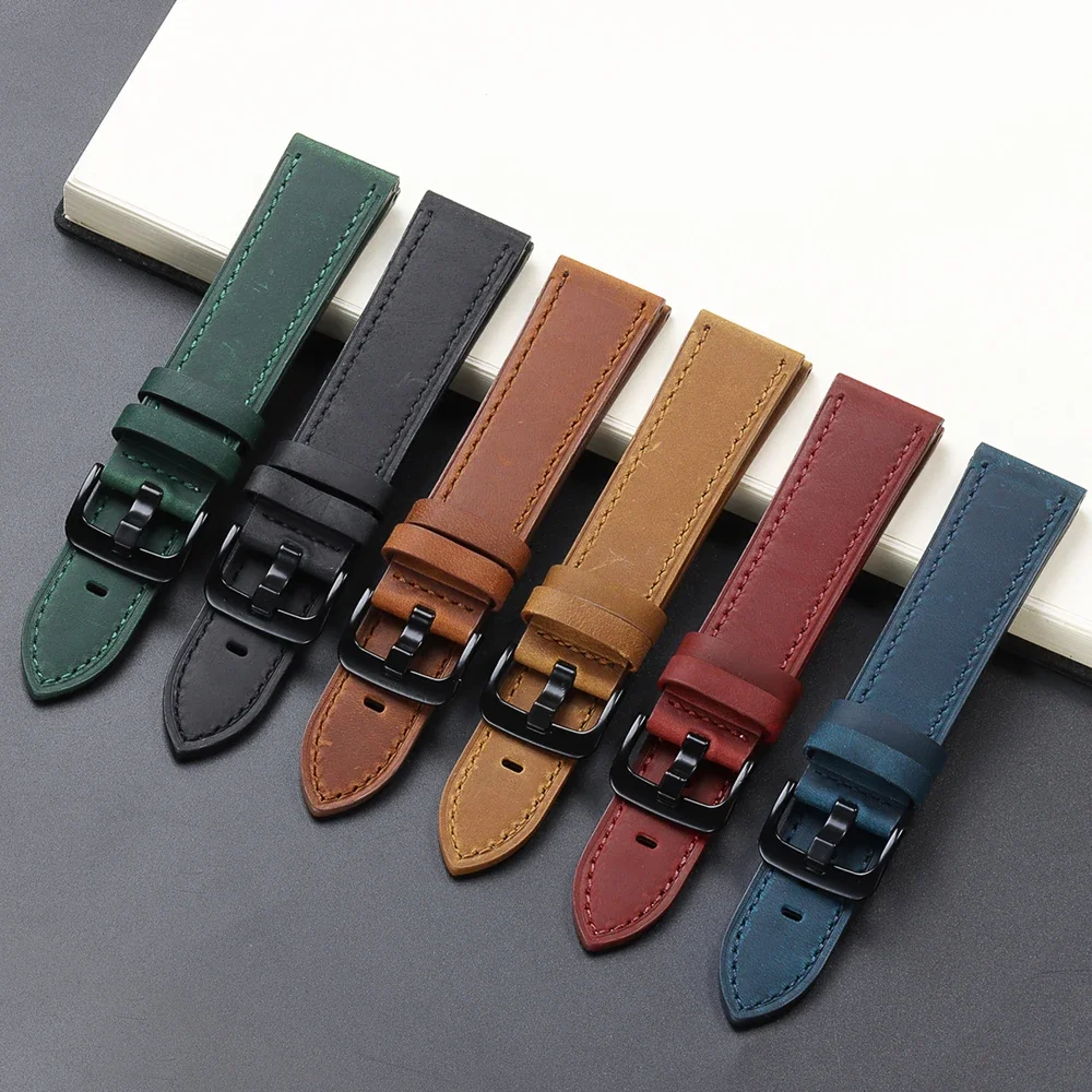 Calfskin Genuine Leather Watchbands Black Blue Watch Band 18mm 20mm 22mm 24mm Smartwatch Strap Dark Brown Watches Accessories image 6