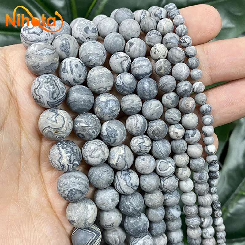 Natural Stone Matte Frost Map Jaspers Round Beads for Jewelry Making DIY Bracelet Fashion Earrings 15