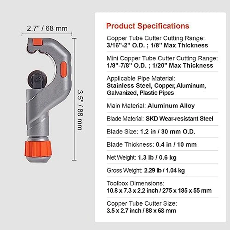 Imagem -04 - Heavy Duty Tubing Cutter Grupo Pcs em 162in Copper Pipe Cutter1 Cobre e Alumínio