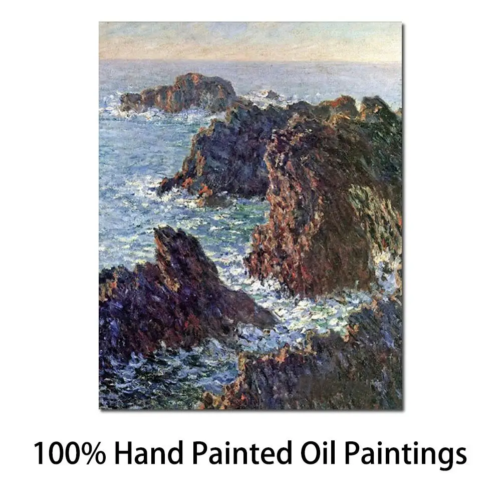 Landscape Oil Painting Rock Points at Belle Ile C. by Claude Monet Room Decor Hand Painted High Quality