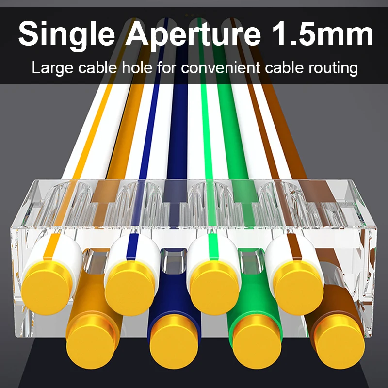 موصلات OMAY CAT6 CAT7 CAT5E RJ45 تمر عبر شبكة التوصيل المعياري UTP 3/50μ مطلية بالذهب 8P8C نهاية تجعيد لكابل إيثرنت
