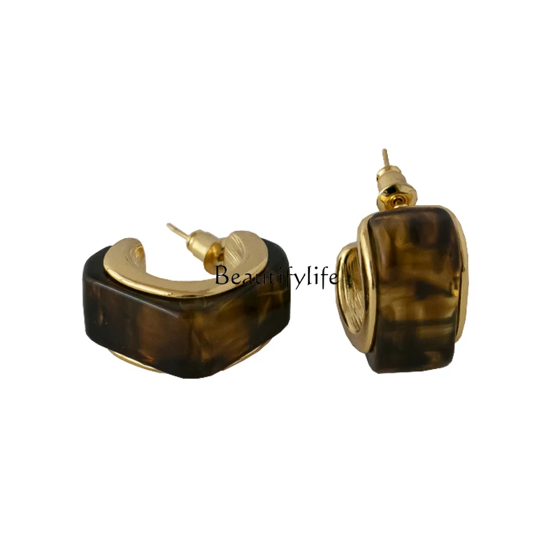 European and American high-end amber acrylic C-shaped earrings femininity earrings earrings