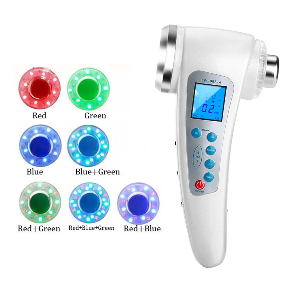 Ultrasound Galvanic Ion Skin Pores Cleaning Massager 7 LED Photon Skin Lift Rejuvenation Anti-wrinkle Facial Care Beauty Devices