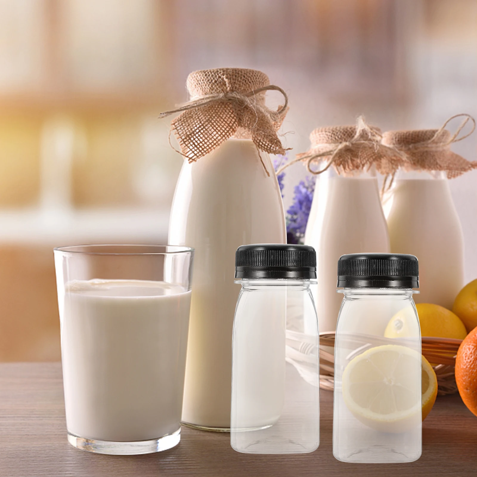 

20pcs Juice Bottles Transparent Lightweight Leak-Proof Portable Beverage Containers Airtight Milk Coffee Storage Cold Drink