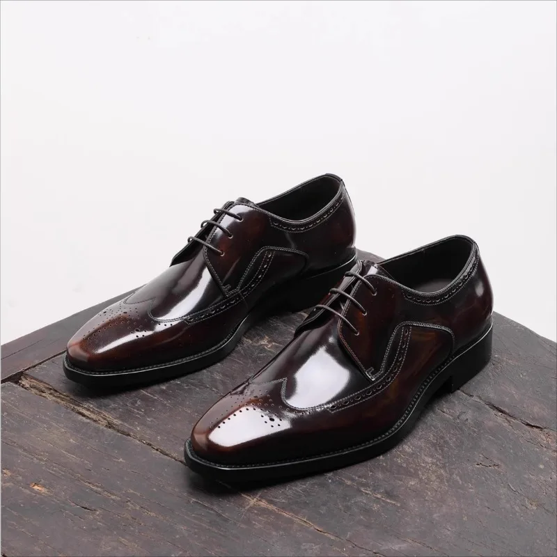 สไตล์อังกฤษผู้ชาย Oxfords ของแท้หนังธุรกิจอย่างเป็นทางการ DERBY รองเท้า Brogues รองเท้าชุดแต่งงาน