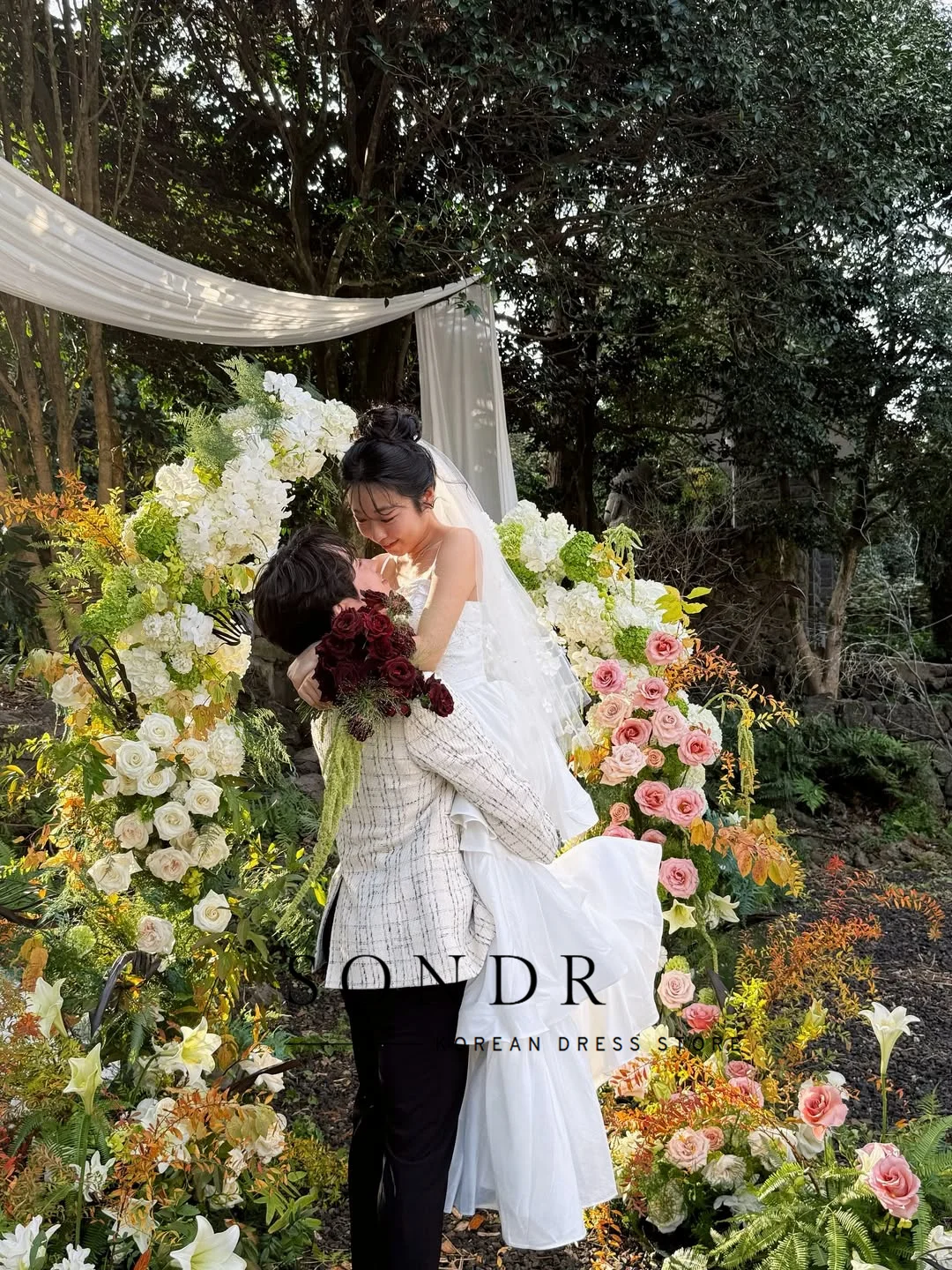 Sondr Спагетти Многоуровневое корейское свадебное платье из тафты Простое элегантное милое свадебное платье трапециевидной формы по индивидуальному заказу