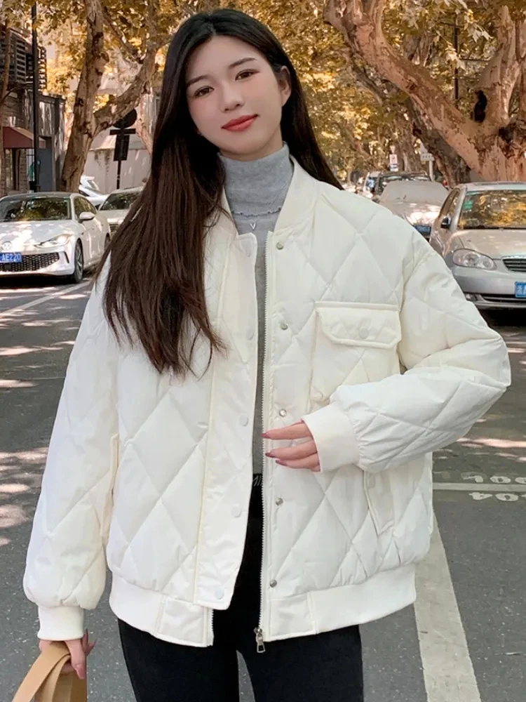 Chaqueta Bomber de manga larga para mujer, Parkas acolchadas de algodón, abrigo cálido, prendas de vestir femeninas, sueltas, Harajuku, invierno,