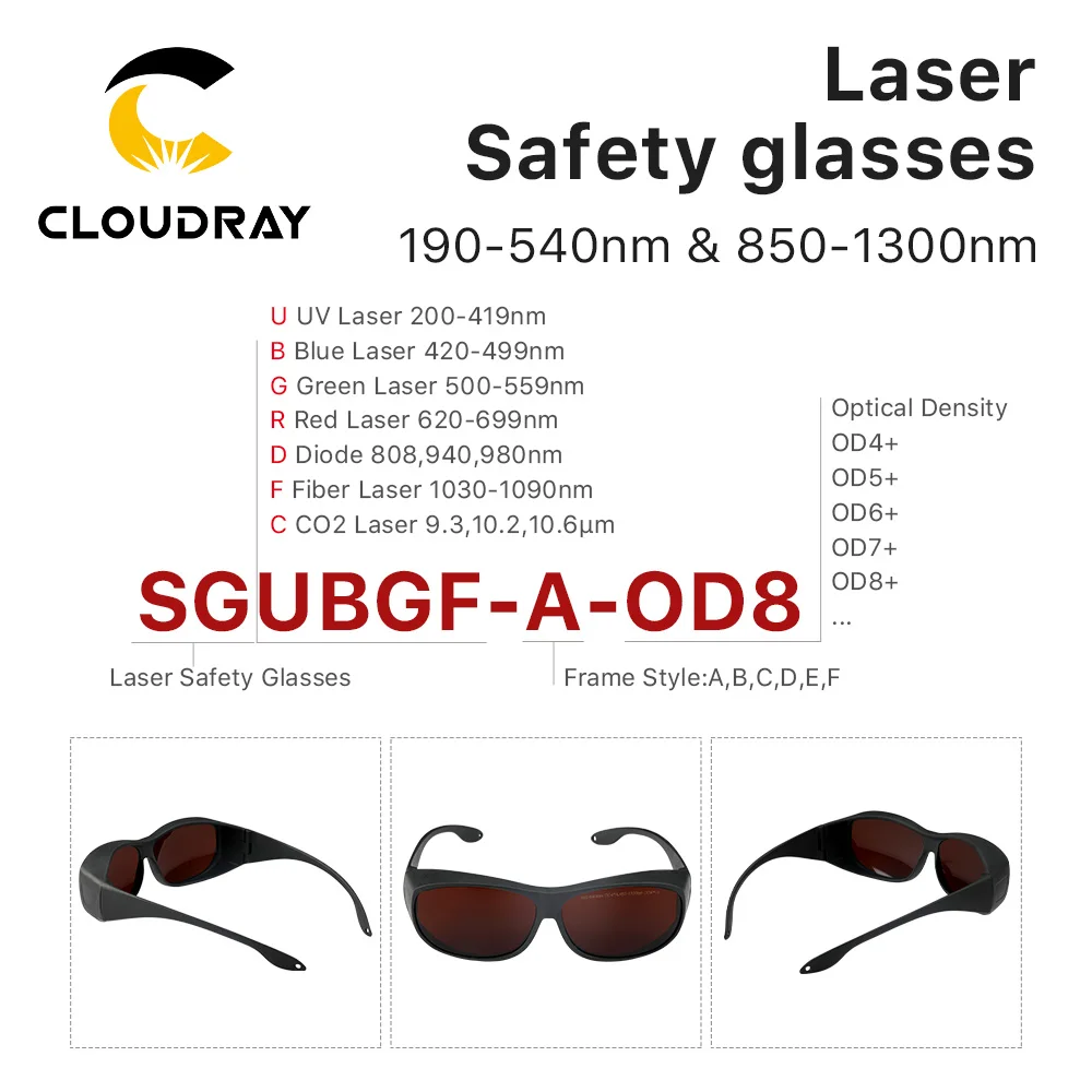 Cloudray SGUBGF-A-OD8 Fiber Laser Safety Goggles Protective Glasses Shield Protection Eyewear For Fiber Laser Machine