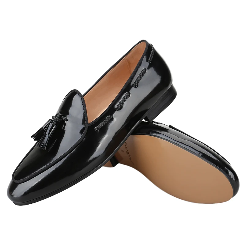 Piergitar Two Colors Handcrafted Leather Men Slip-On Shoes Italy Design Calfskin Belgian Loafers With Matching Tassels Plus Size