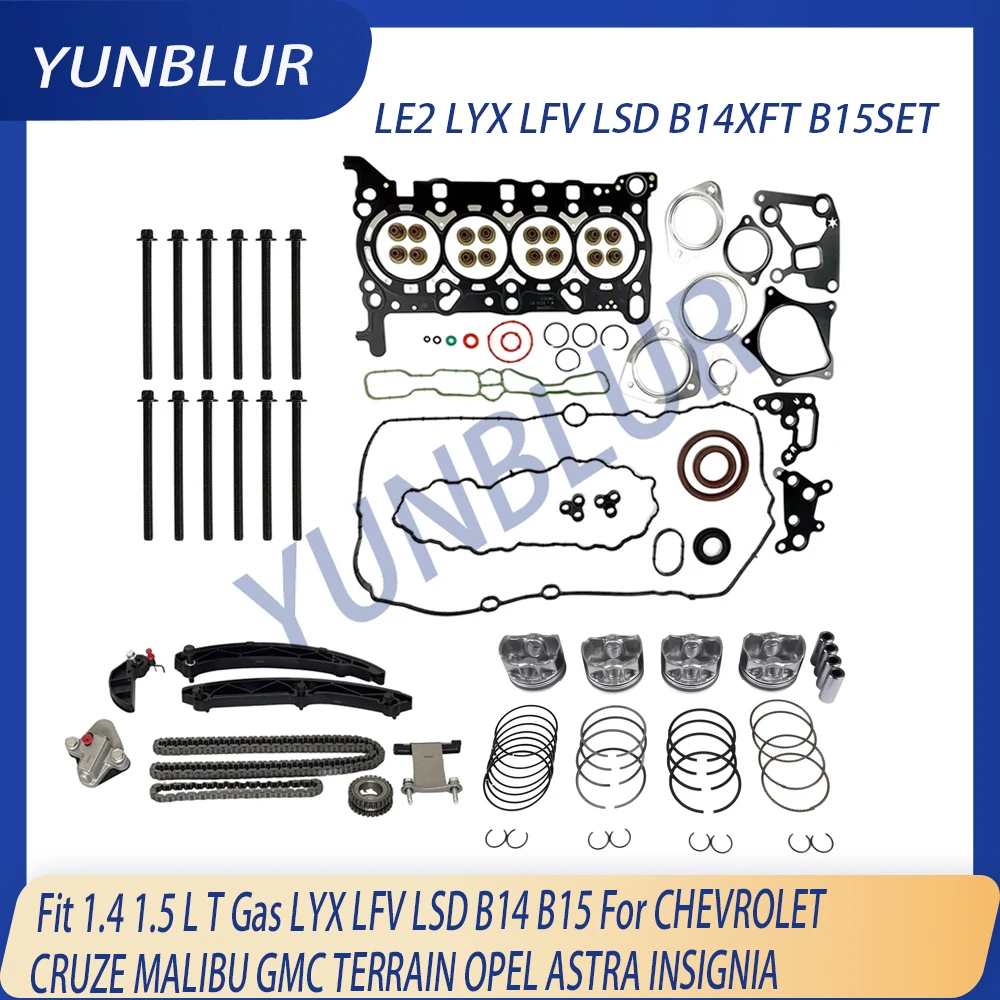Kit de reconstrucción STD de juntas, distribución, pistones y tornillos para motores de gasolina 1.4 y 1.5 L LYX LFV LSD B14, compatible con CHEVROLET CRUZE, MALIBU, GMC TERRAIN, OPEL ASTRA