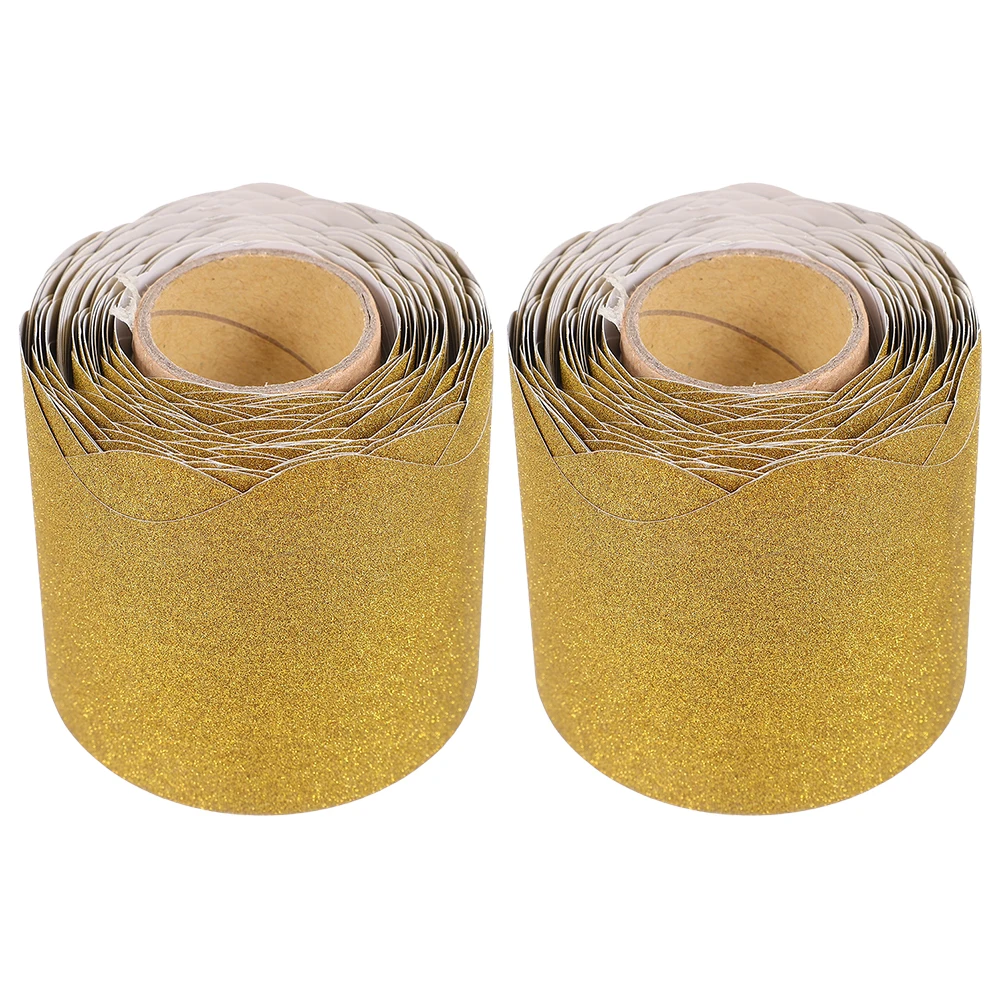 

2pcs 2 Rolls Glitter Blackboard Border Trim Waterproof Classroom Bulletin Board Decal Stylish Decorative Border Paper Festival