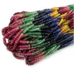Veemake Emerald Ruby Blue Yellow Sapphire Faceted Rondelle Beads Jewelry Design Making Natural Gemstones Crystal DIY Necklace