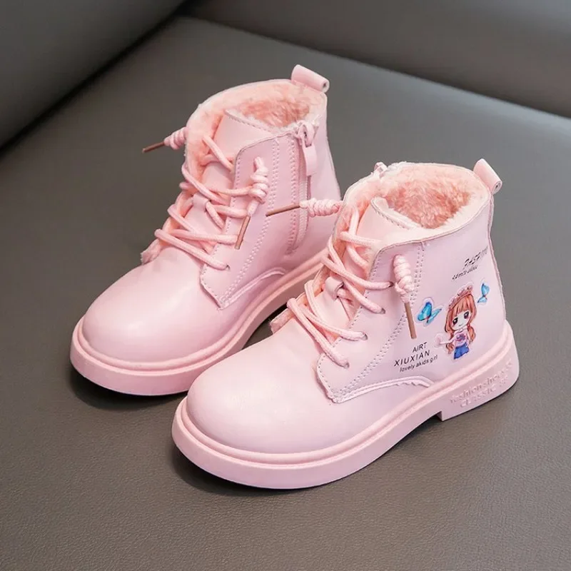 Girls Winter Fashion Warm Boots Cute Print Style Princess Short Boots Children's Student Snow Boots Kids High Top Platform Shoes