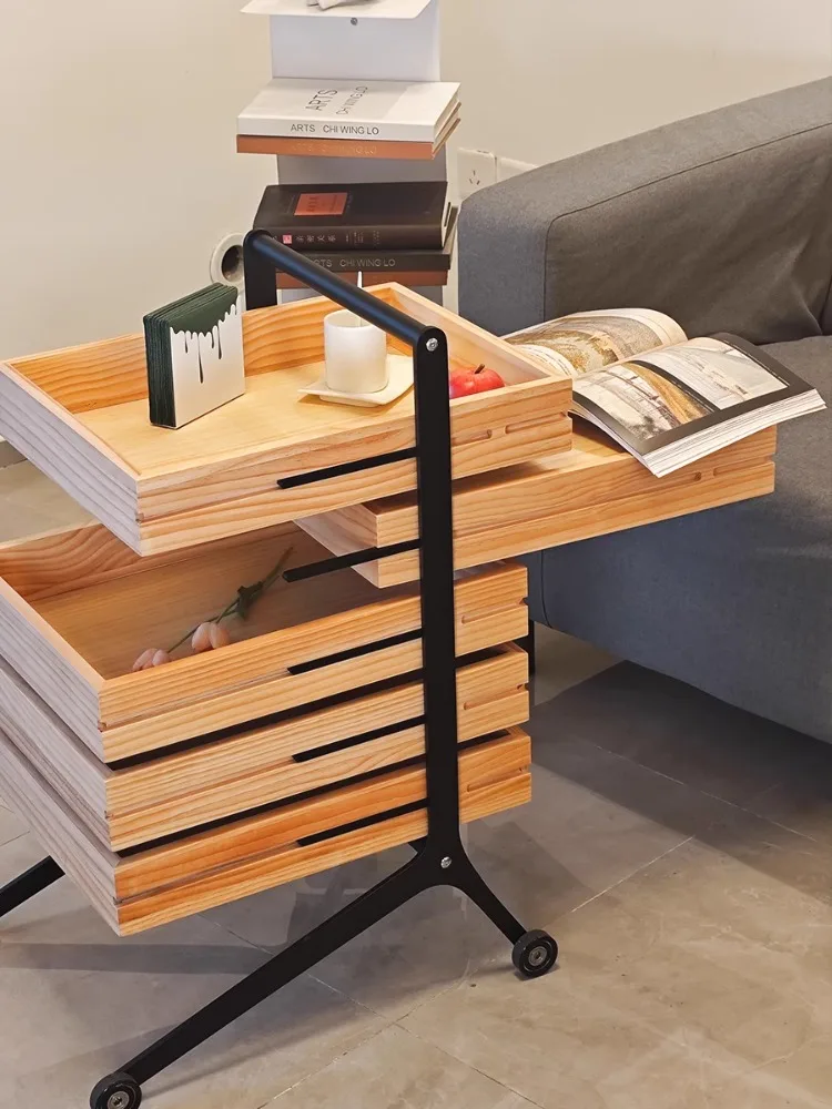 

Multi-functional Home End Tables Mobile Carts Solid Wood Vintage Storage Rack Living Room Sofa Side Table Home Decor Ornaments