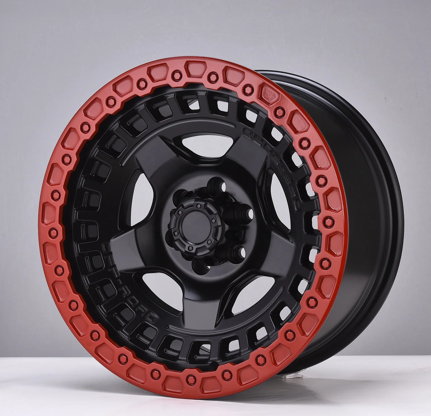   Llantas todoterreno de 17 pulgadas, negro mate + labio rojo 4x4 6*114,3 6*139,7 5X127, ruedas de coche para Ford Jeep Wrangler Toyota todoterreno