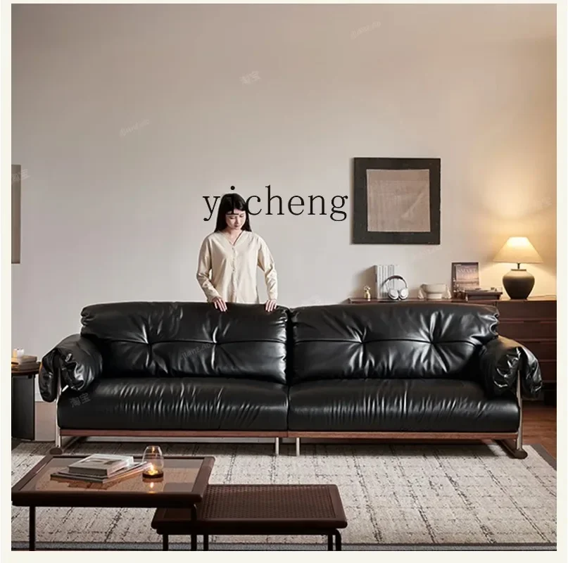 Furniture Black Walnut Solid Wood Sofa Top Layer Cowhide Living Room HomeN20