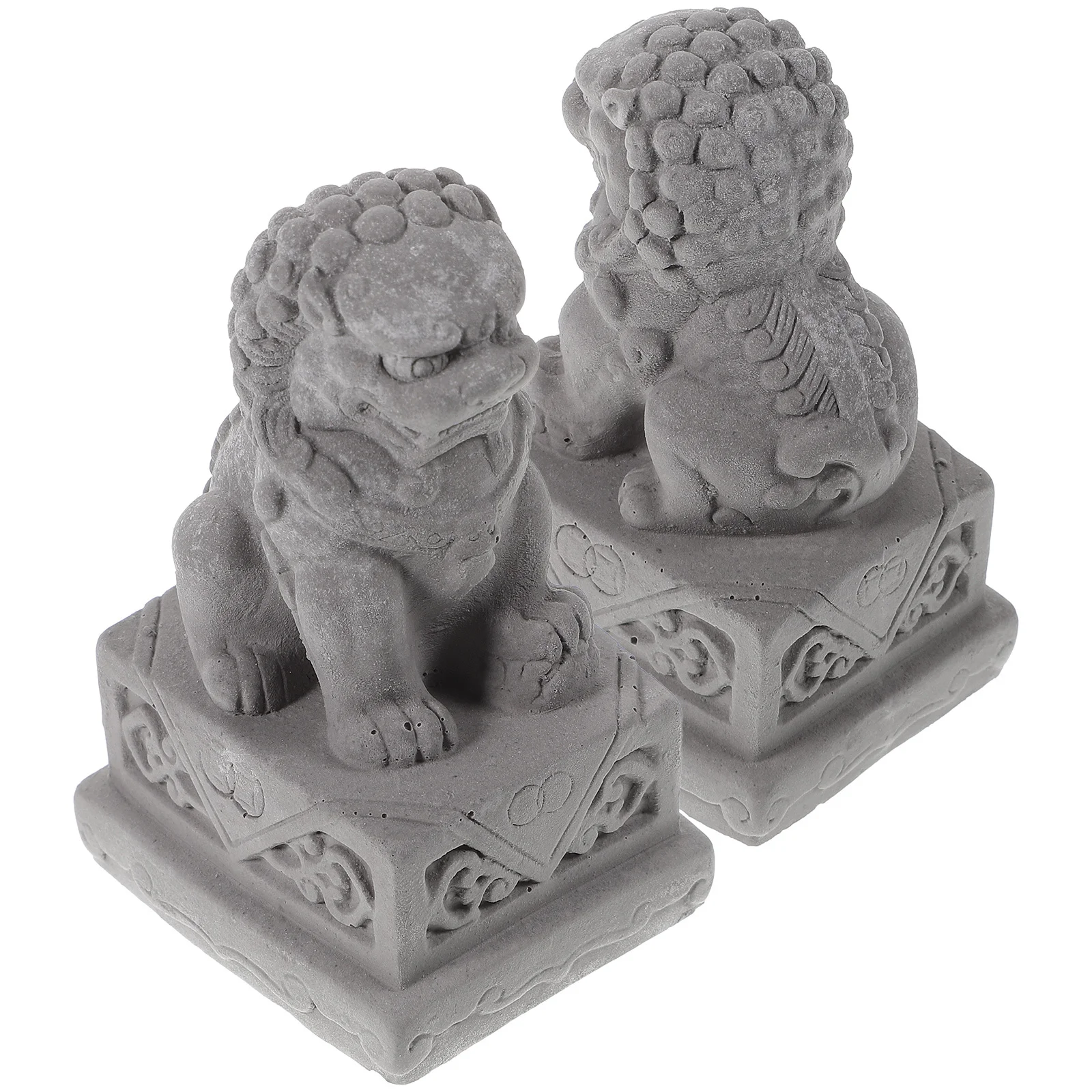 

2Pcs Stone Lion Decoration for Aquarium and Garden Cement Craft Mini Statue Home Office Desk Decor Resin Lion Ornament