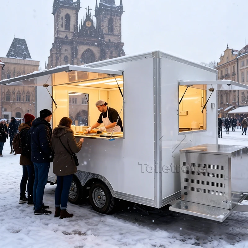 

Stainless Steel Food Trailer Vintage Waffle Food Truck Fast Food Truck Trailer with Full Kitchen with Heating and Air