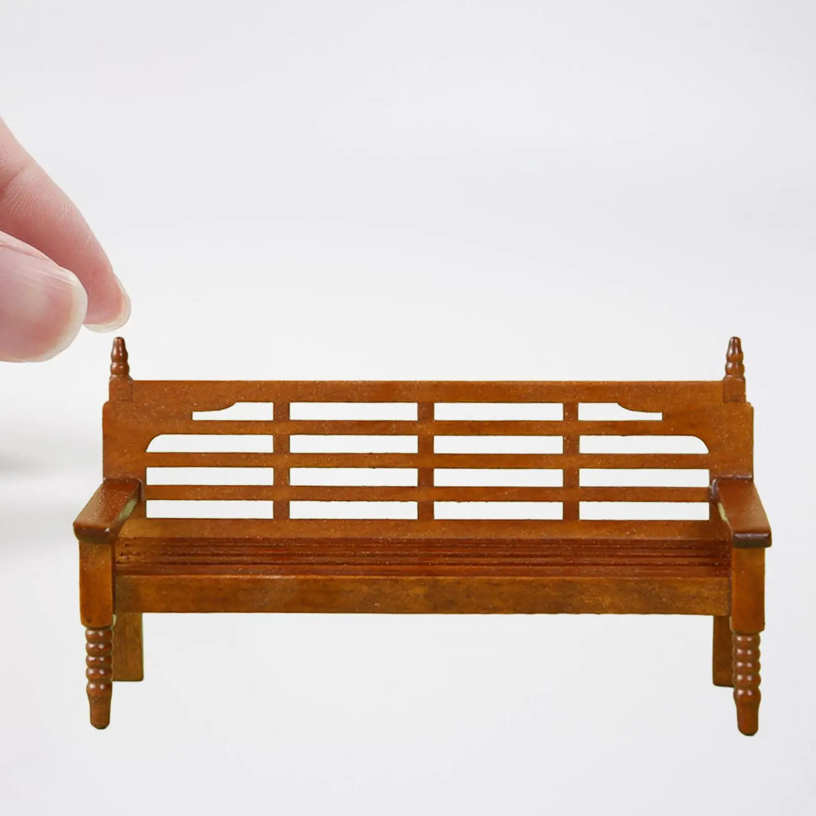 

1/12 Dollhouse Backrest Bench Mini Wooden Bench Miniature Patio Porch Chair for Micro Landscape Handcraft Life Scene Layout