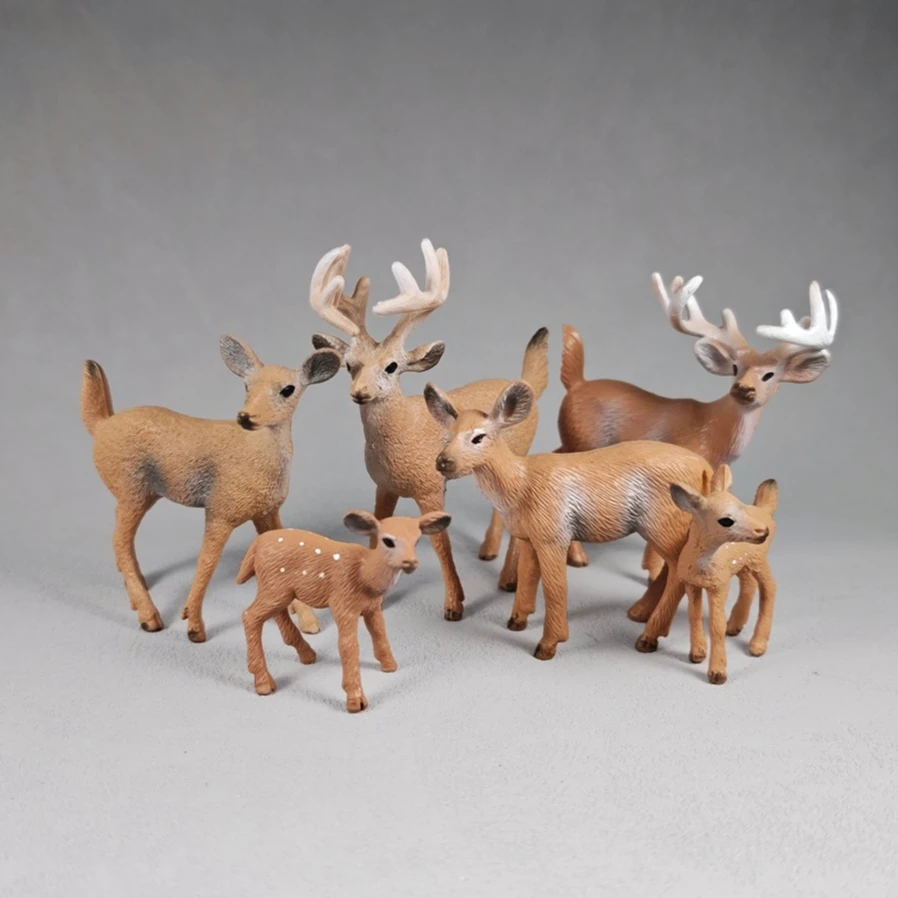 

6 Pieces Deer Solid Model Set - Stag, Doe & Fawn Simulation Ornaments for Kids Cognition & Home Decor