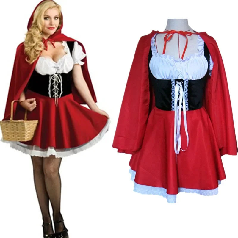 Little Red Riding Hood Costume Adult Cosplay Dress Fancy Party Halloween Fantasia Carnival Fairy Tale Cosplay Costume
