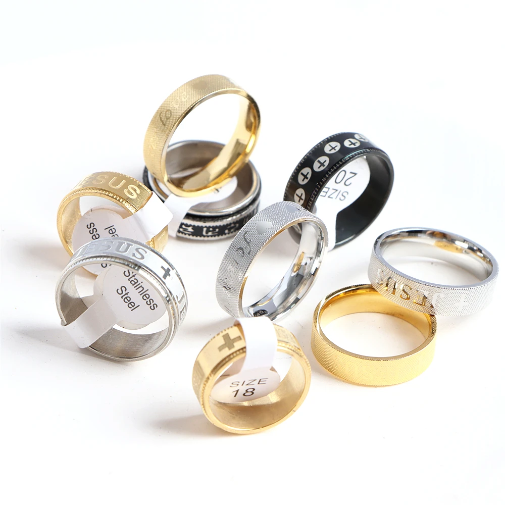 10/20Pcs/Lot Forever Love Jesus Polished Inside Stainless Steel Ring Jewelry For Women Men Pray Drip Oil Rotating Spinner Gift