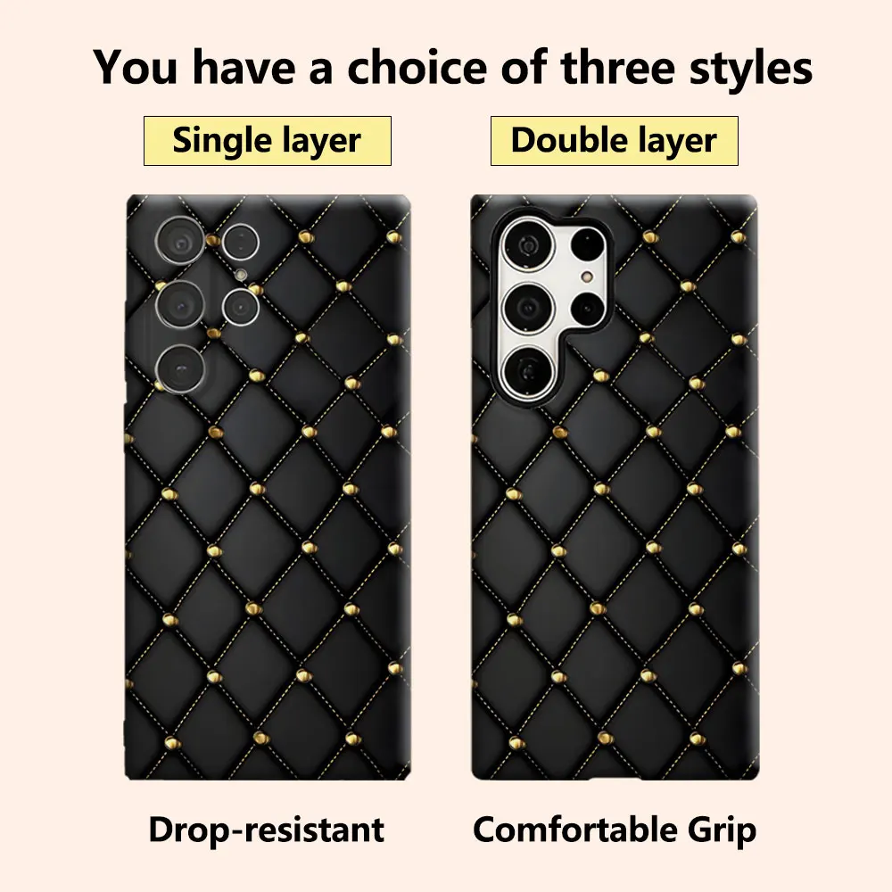 black gold tufted diamond Luxury Fashion Full Lens Protective Case for Samsung Galaxy S26 S25 S24 A56 A36 Plus Ultra
