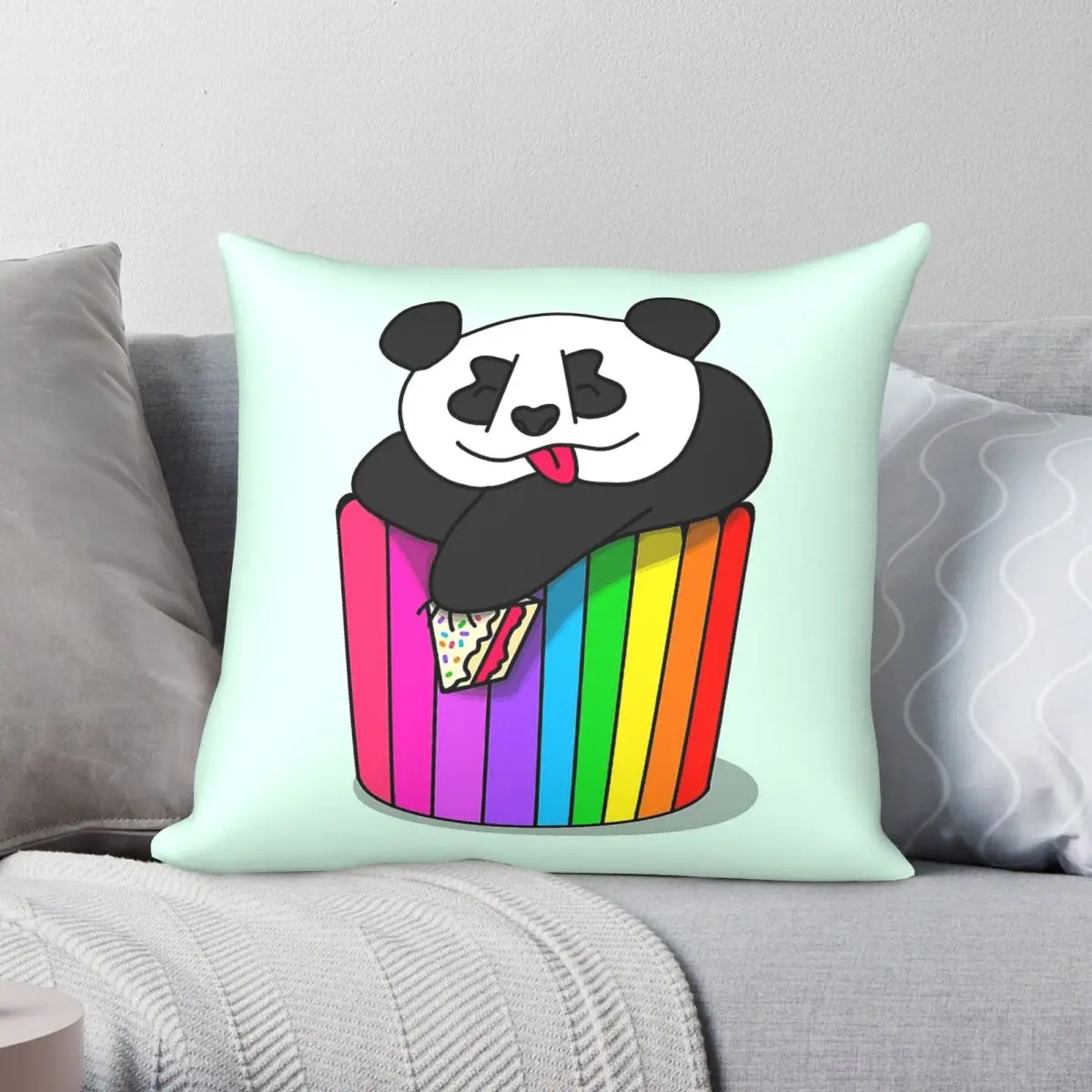 Cupcake Panda Square Pillowcase Polyester Linen Velvet Creative Zip Decor Pillow Case Bed Cushion Cover 45x45