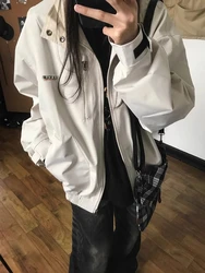 Korean Fashion 2000s Solid Retro Jacket Women Winter Vintage Moto Biker Zipper Outerwear New Harajuku High Street Y2K Style Coat