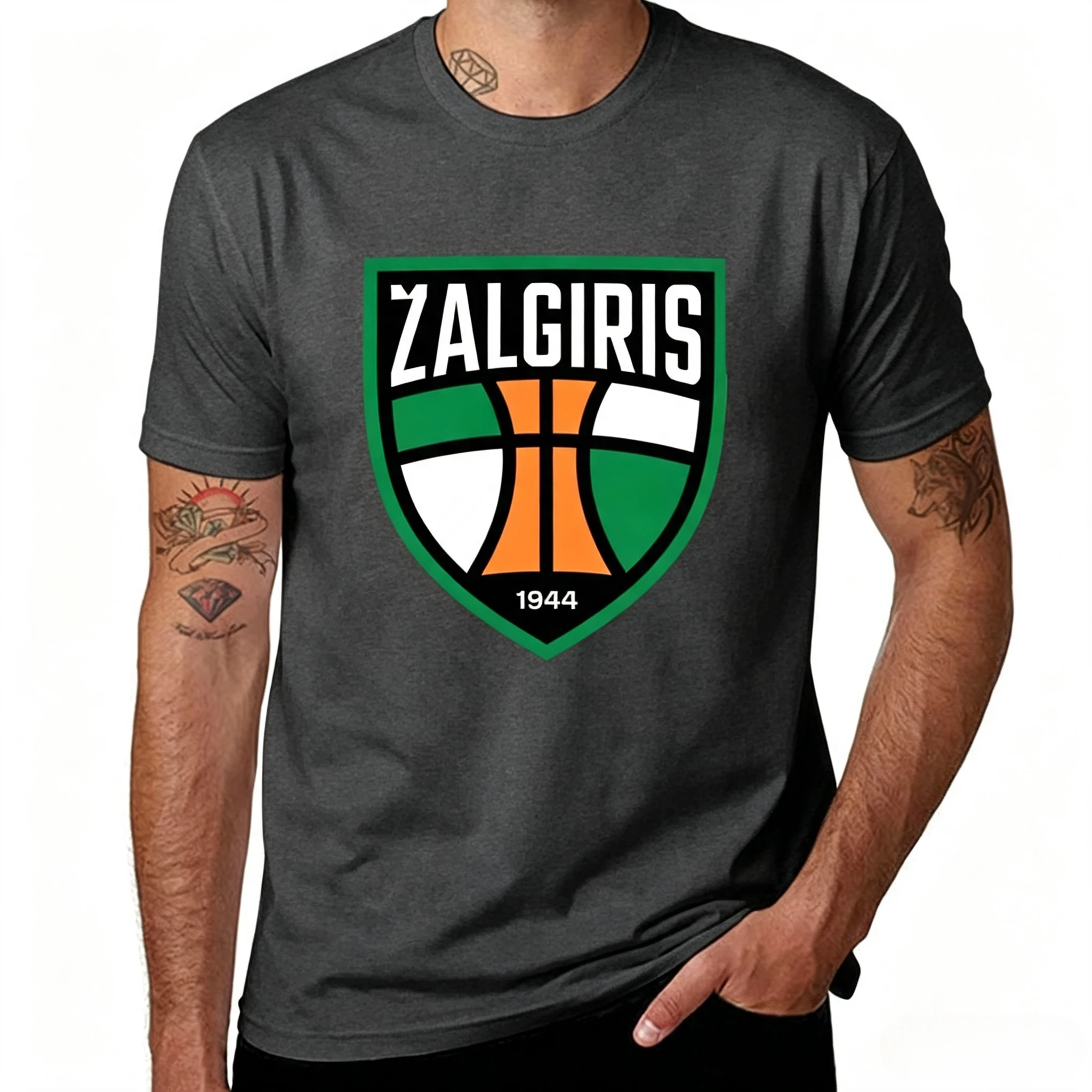 Herren ZALGIRIS 1944 Basketball-Logo T-Shirts Vintage Sportteam-Print Baumwoll-T-Shirt Lässiges Atmungsaktives Streetwear-Oberteil Bequem – Detail 4