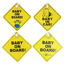Baby On Board Safety Car Window Suction Cup Yellow Warning Sign Accessor Driving Accessor Car Sticker