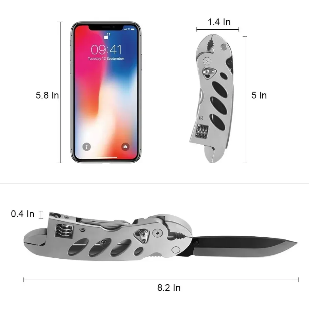 E-durable Multitool Wrench With 7 Tools Portable Folding Multifunctional Adjustable Multi Purpose Stainless Steel Pliers