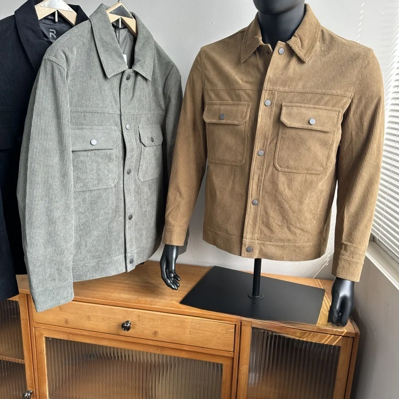 

Retro Hunting Sle! Corduroy Material! Sli Collar! Autumn Men's Faion Casual Workwear Jaet Long Sve Stand Fit