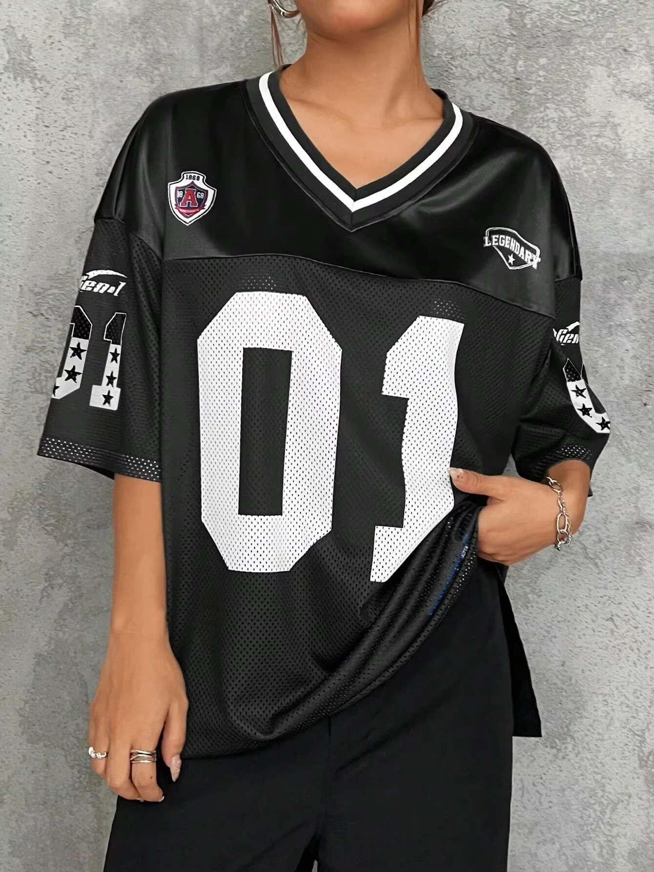 American Sportswear Fashion V-neck T-shirt And Sweatshirt For Women Loose Quick-drying Casual And Versatile Hip-hop Street Top