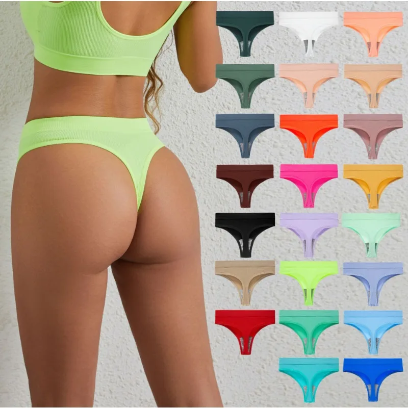 

T-Back Thongs Sexy Threaded Underwear Women Sports T Pants Elastic Seamless Underpants Girls Low Waist G-strings Bikini Briefs