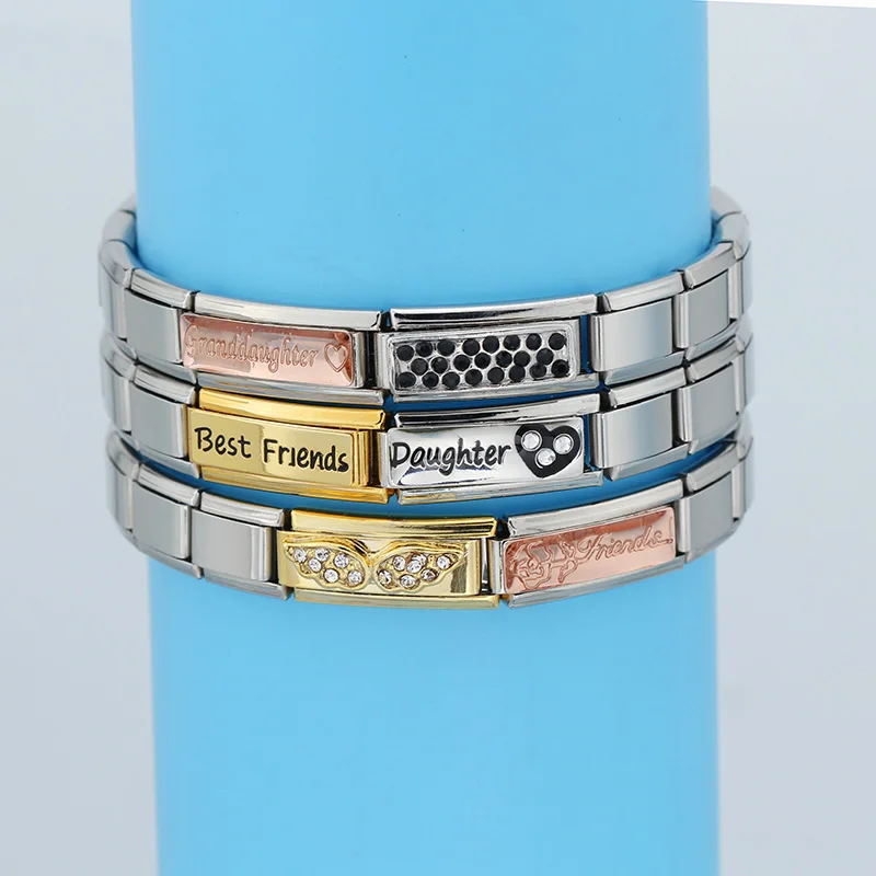 Hapiship Women Best Friend Angle Wing Love Sister Charm Links Fit 9mm Stainless Steel Bracelet Bangles Babgle Accessories DJ096