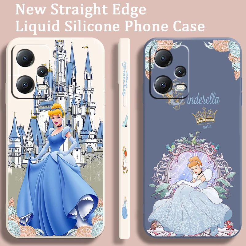 Cinderella Disney Fashion Cute Liquid Left Rope For Xiaomi Redmi Note 13 12 12S 12R 11 11T 11S 10 10S Pro Plus 5G Soft