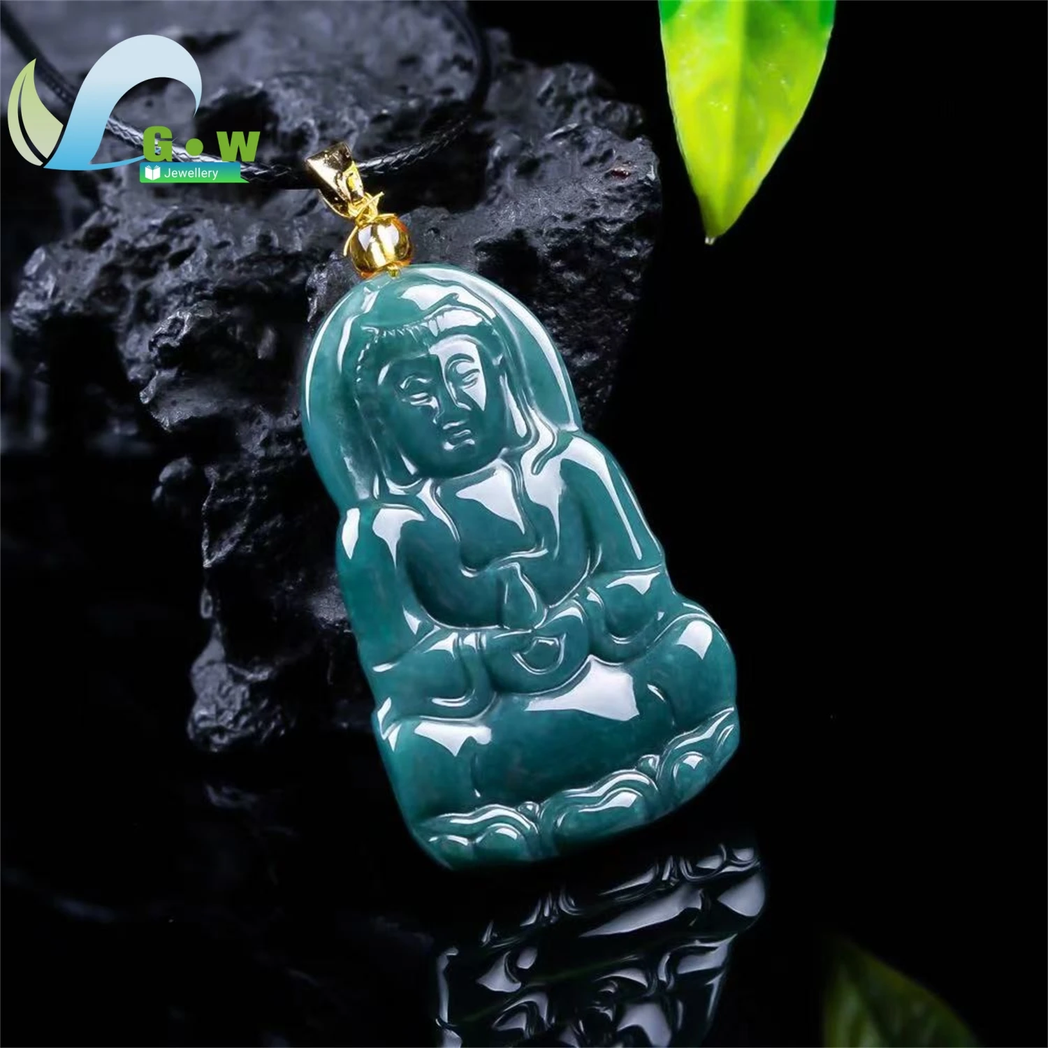 Natural Grade A Jadeite Blue Water Guanyin Pendant Ice Translucent Unisex Men Women Gemstone Ethnic Style Necklace Jewelry Gift