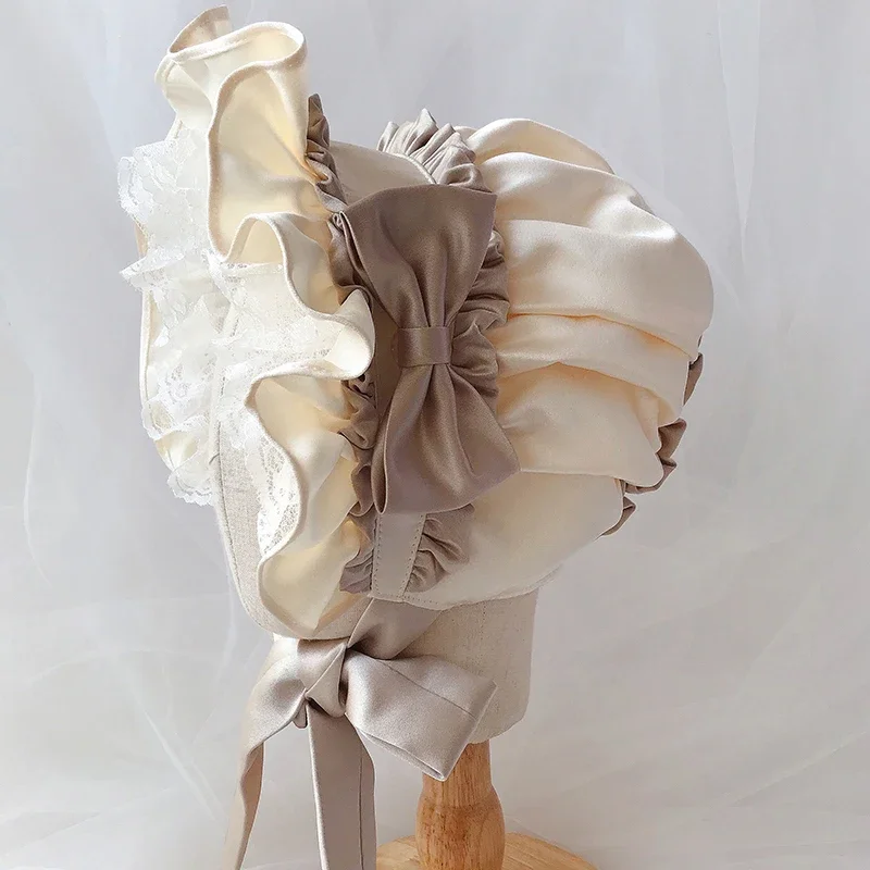 ロリータ少女ヴィンテージ帽子ビクトリア朝のボンネットフリルメイドコスプレ弓レース帽子女性のための