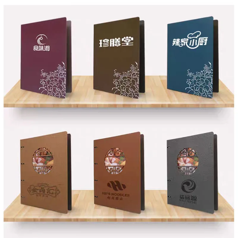 Blank & Menu Logo PU Leather  Display Book With 8 Sheets Clear Pockets,