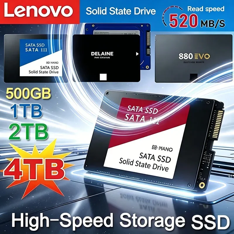 

Твердотельный накопитель Lenovo 4 ТБ SSD, высокоскоростной, 500 ГБ, 1 ТБ, 2 ТБ, внутренний жесткий диск SATA3 2,5 дюйма для ноутбуков, микрокомпьютеров, настольных ПК
